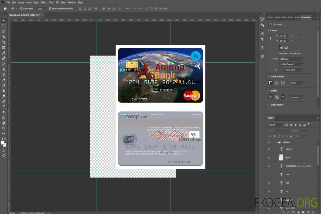 Modèle de carte de crédit mastercard Somalie Amana Bank au format PSD template Modèle de carte de crédit mastercard Somalie Amana Bank au format PSD template
